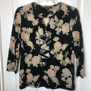 LRL Lauren Jeans Co Lace Blouse 3/4 sleeves  Size L